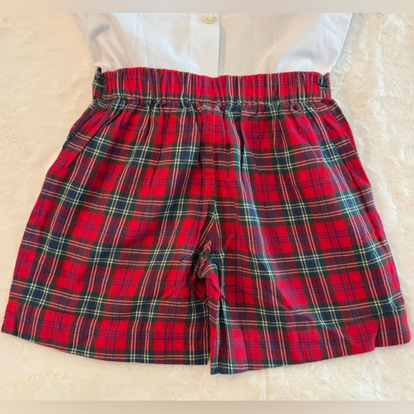 Anavini Boys Christmas Smocked Shirt w/ Red Christmas Tartan Shorts Set- size 4T - Picture 7 of 9